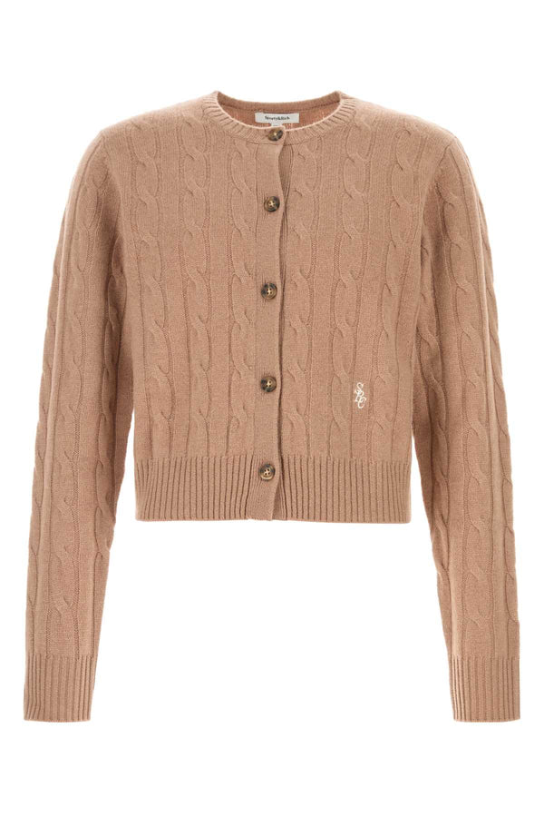 Sporty & Rich Cableknit 70% Cashmere 30% Wool cardigan in camel