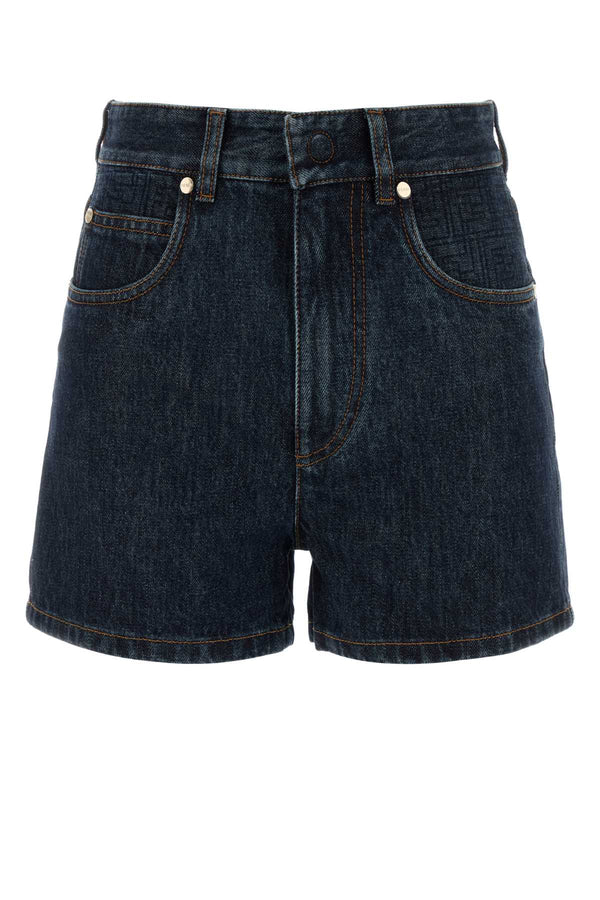 Fendi Padded 100% Cotton denim shorts in navy