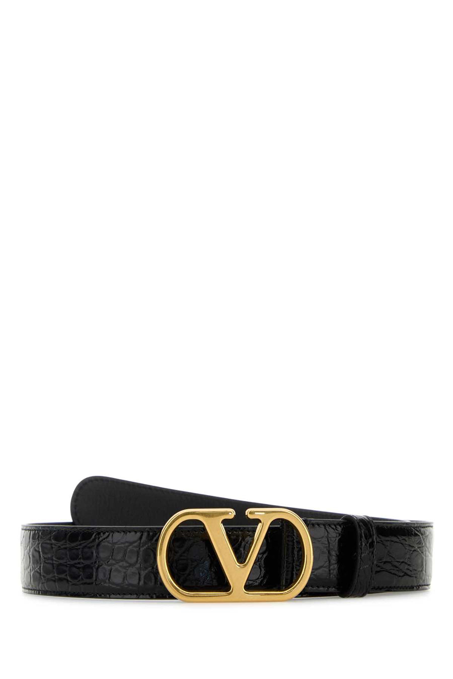 Valentino Garavani Vlogo 100% Alligator Finishing: Golden metal belt in black