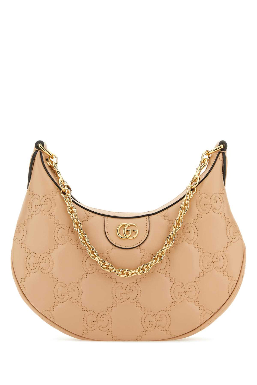 Gucci Exterior: 100% Leather; Lining: 100% Fabric; Finishing: Golden metal shoulder bag in beige