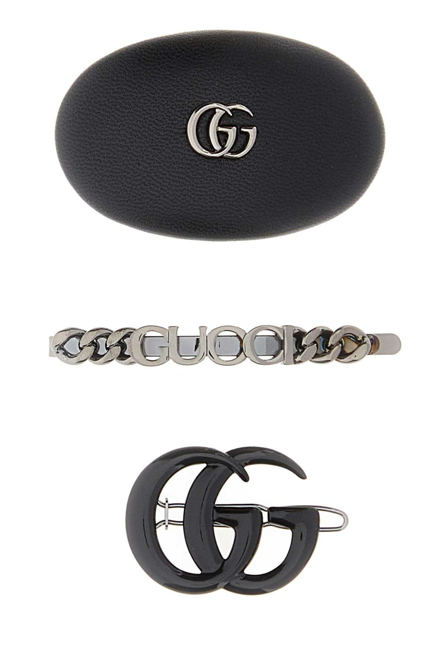 Gucci Gucci Leather hair clip set in black