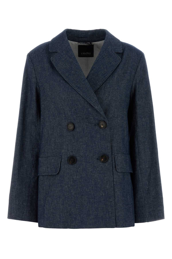 S Maxmara Exterior: 52% Cotton 46% Linen 2% Elastane; Lining: 92% Cotton 8% Nylon blazer in navy