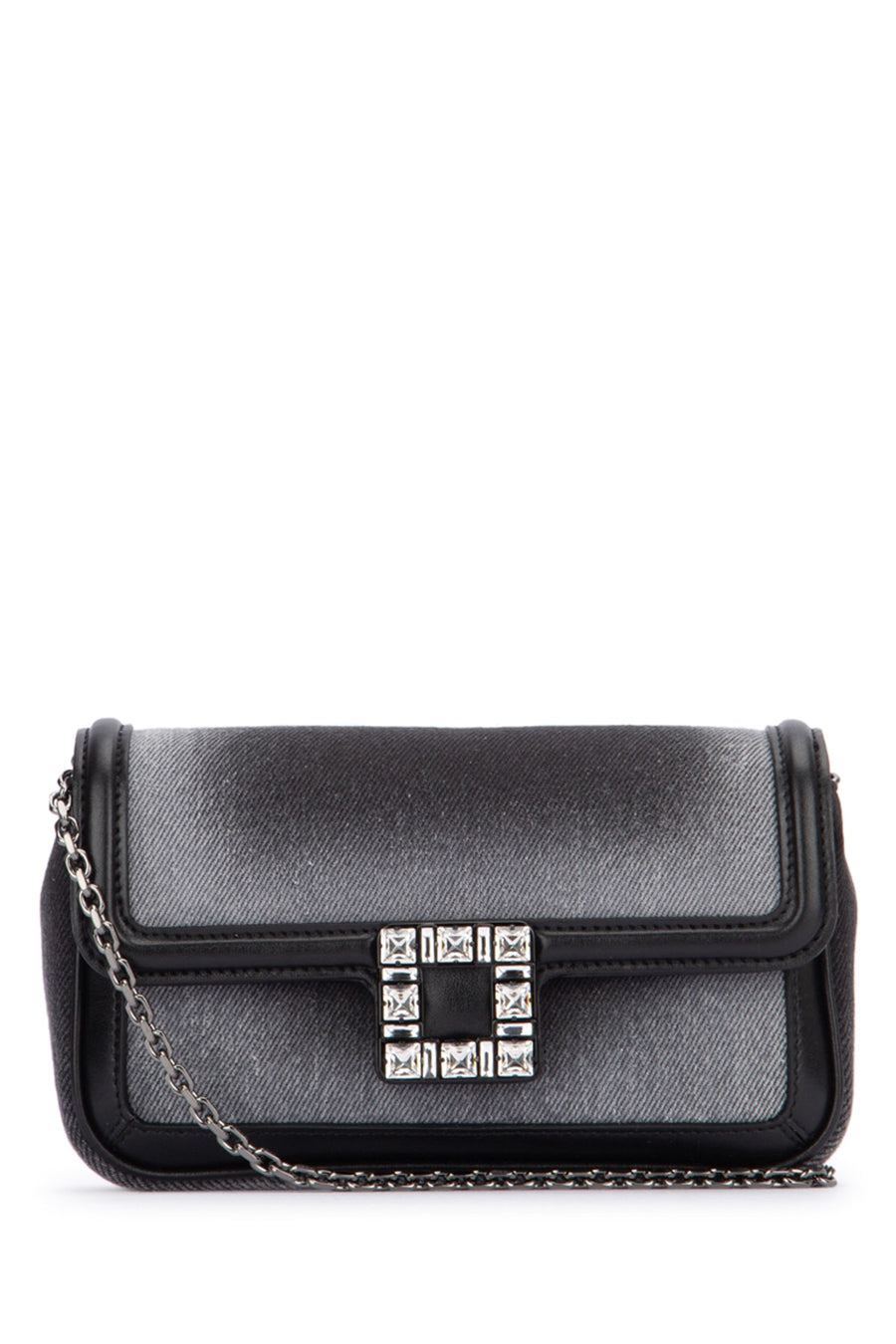 Roger Vivier 100% Cotton Denim with Leather shoulder bag in gray