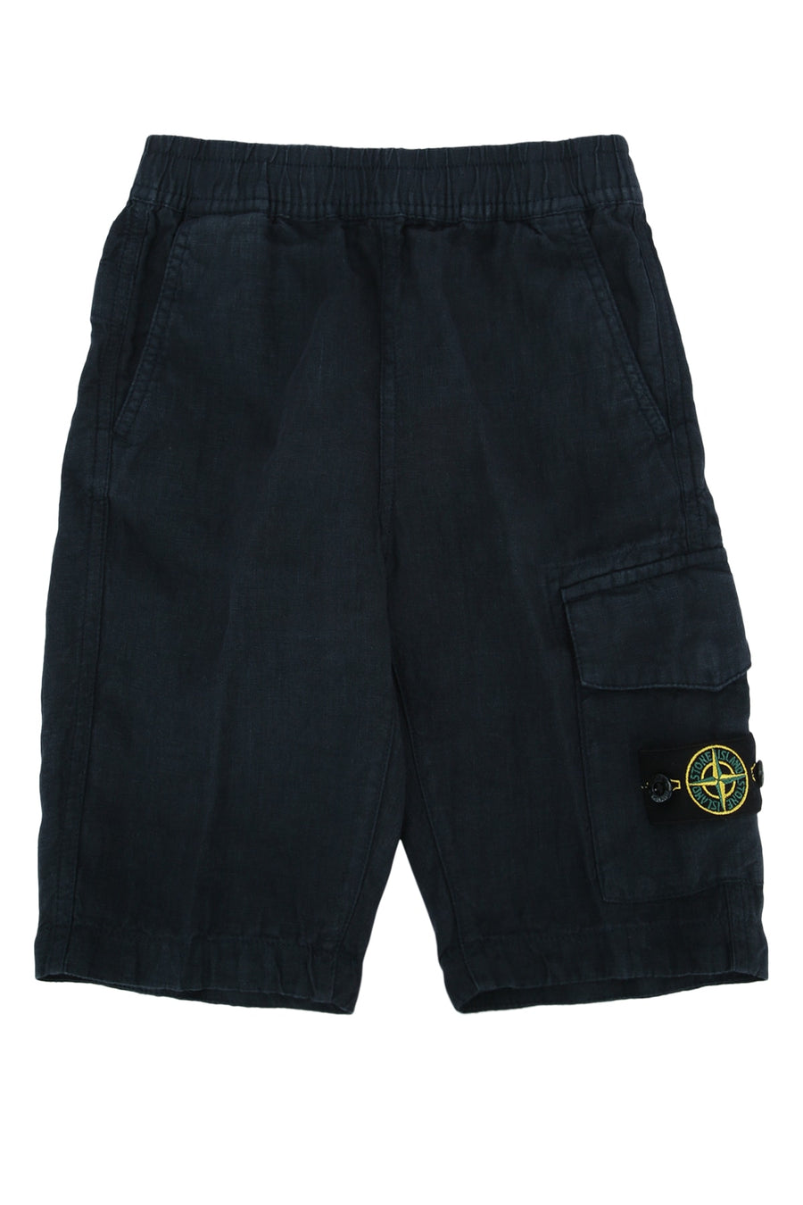 Stone Island Kids 100% Linen cargo shorts in navy