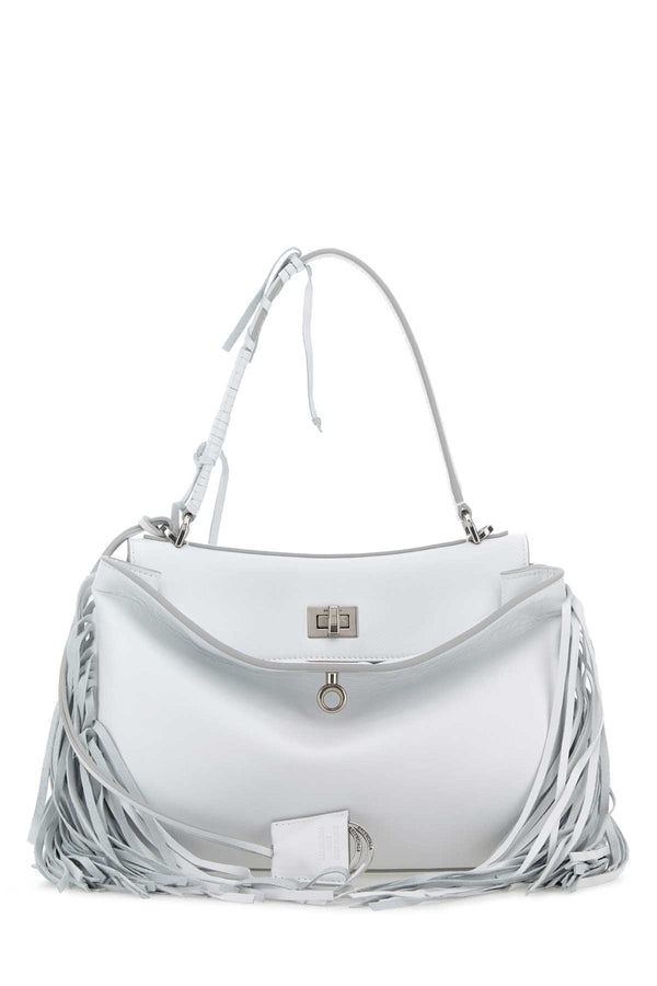 Balenciaga Handle T Domesticated Calf Leather 100% top handle bag in white