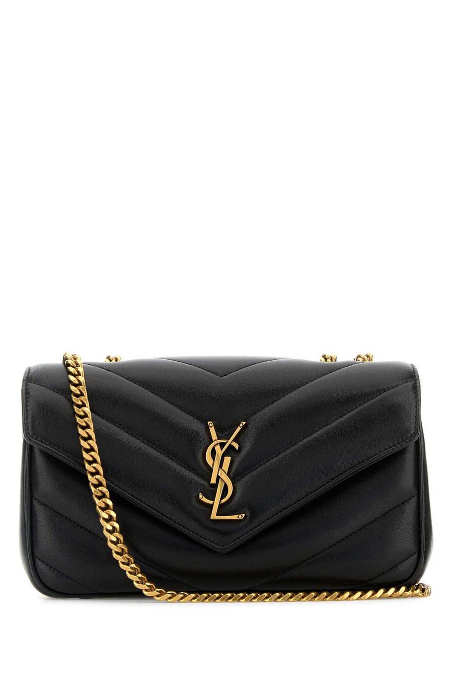Saint Laurent Loulou Exterior: 100% Lamb Lining: 100% Fabric Finishing: Antiqued golden brass shoulder bag in black