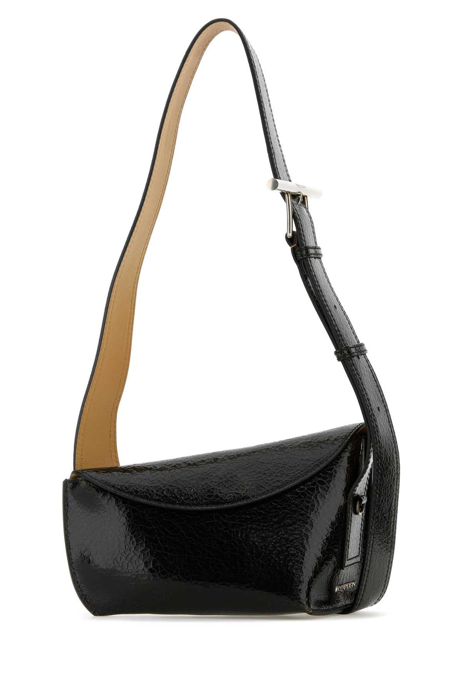 Alexander McQueen Exterior: 100% Calf; Finishing: Silver metal crossbody bag in black