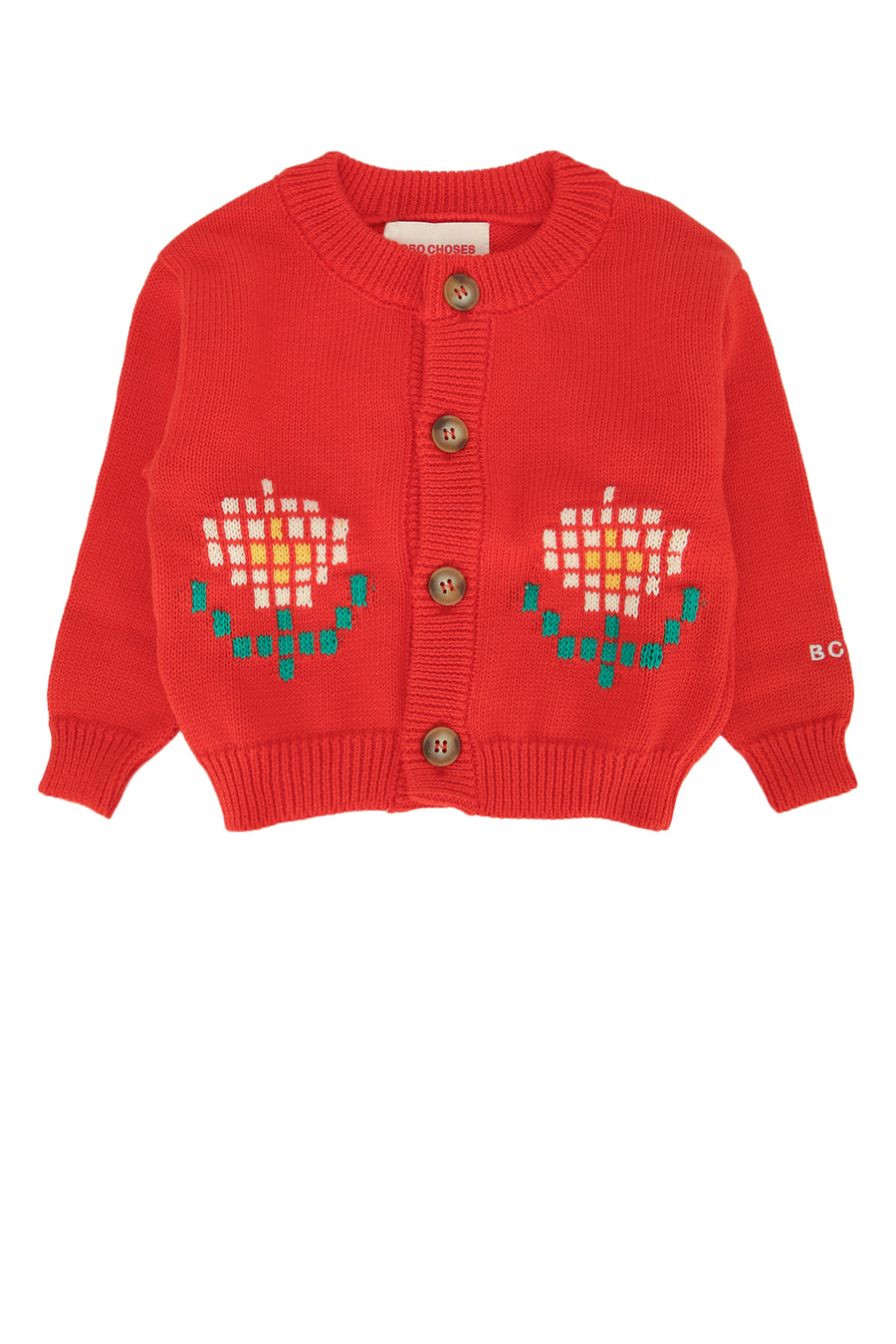 Bobo Choses Daisy 100% Organic Cotton cardigan in red