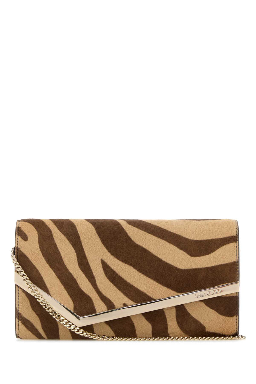 Jimmy Choo Exterior: 100% Leather; Lining: 100% Leather; Finishing: Platinum clutch in beige