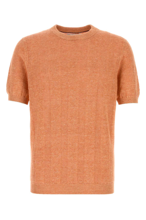 Brunello Cucinelli 77% Linen 23% Cotton sweater in orange