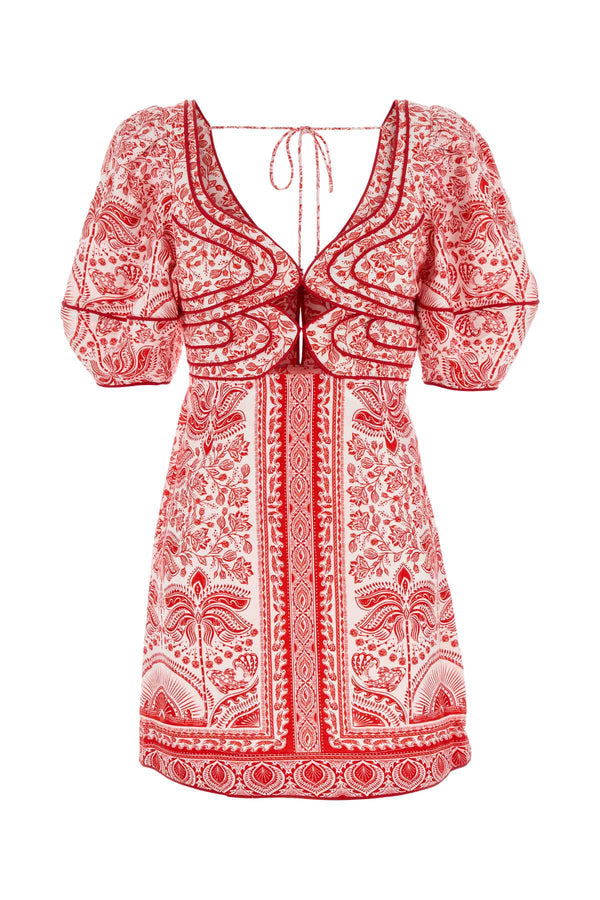 Farm Rio 55% Linen mini dress in red