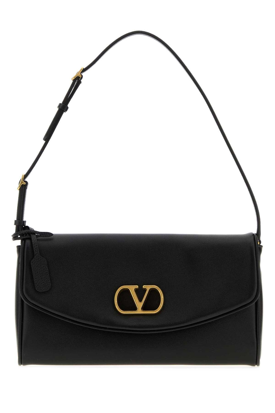 Valentino Garavani Devain Exterior: 100% Nappa leather. Lining: 100% Leather. Finishing: Golden metal shoulder bag in black