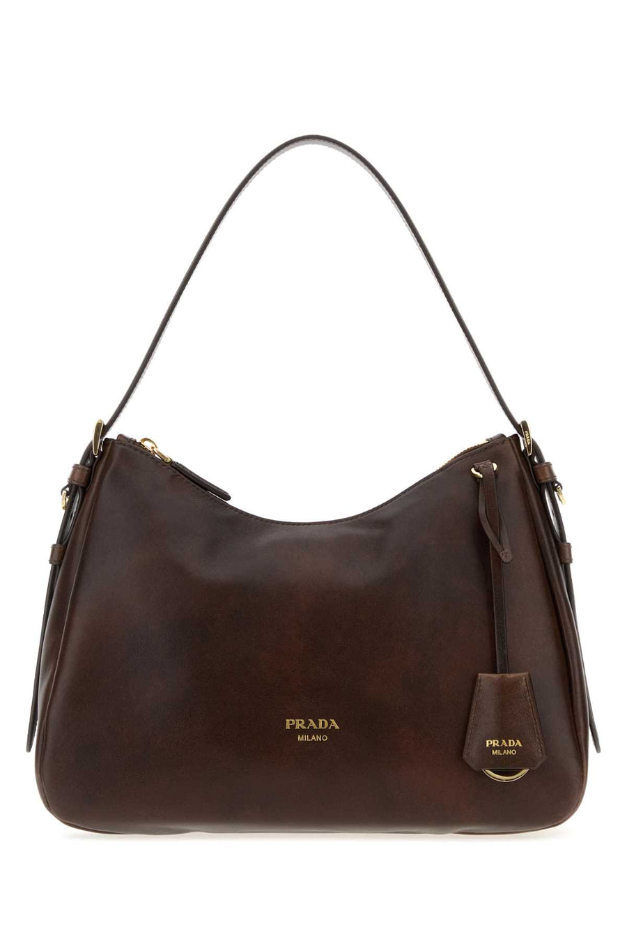Prada Exterior: 100% Calf Lining: 100% Leather Finishing: Golden metal shoulder bag in brown