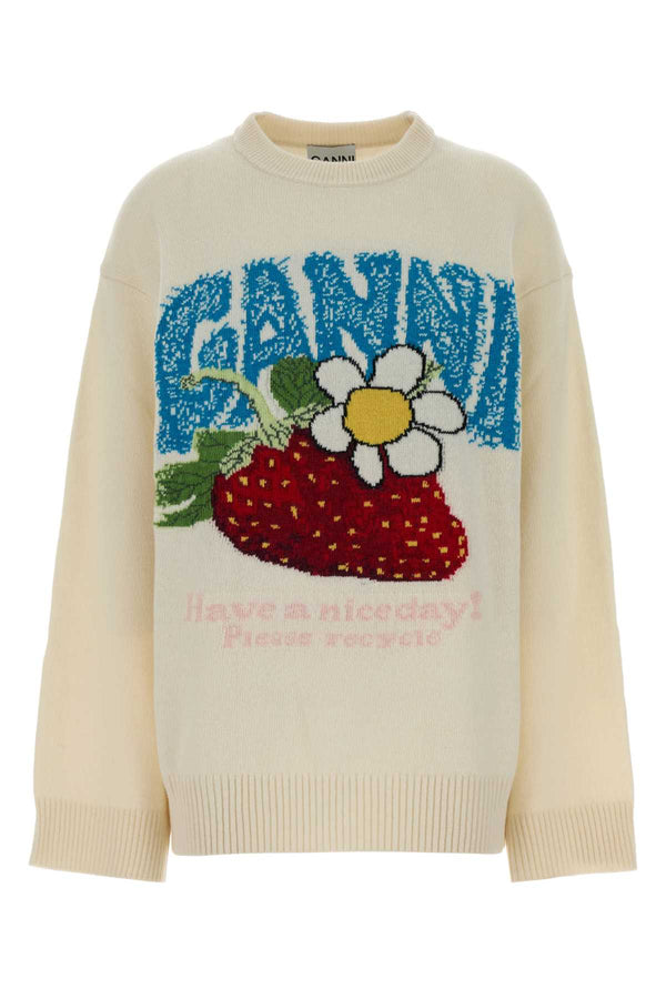 Ganni Graphic 45% Wool sweater in white