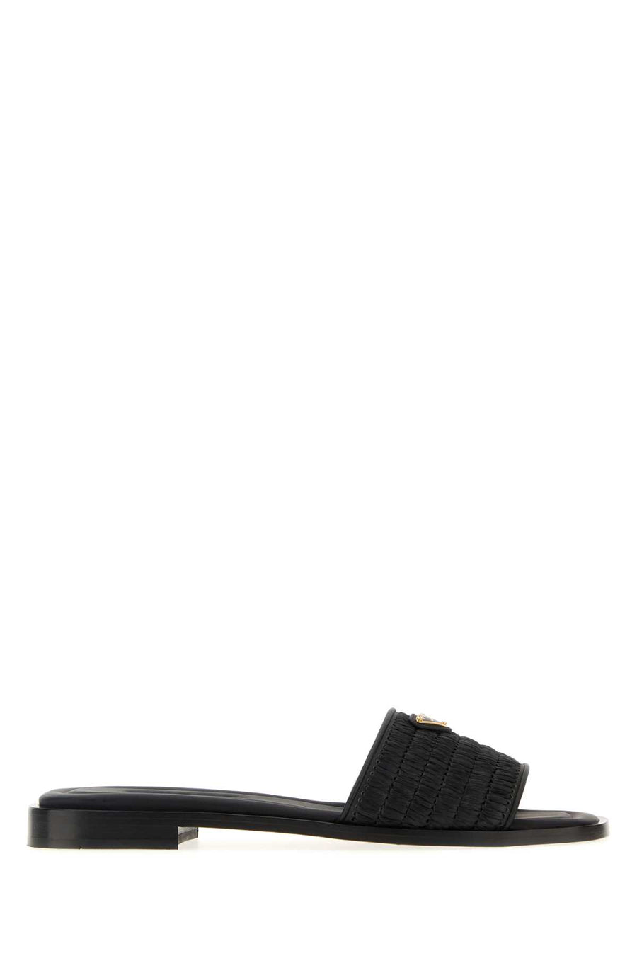 Prada Raffia and leather slide in black