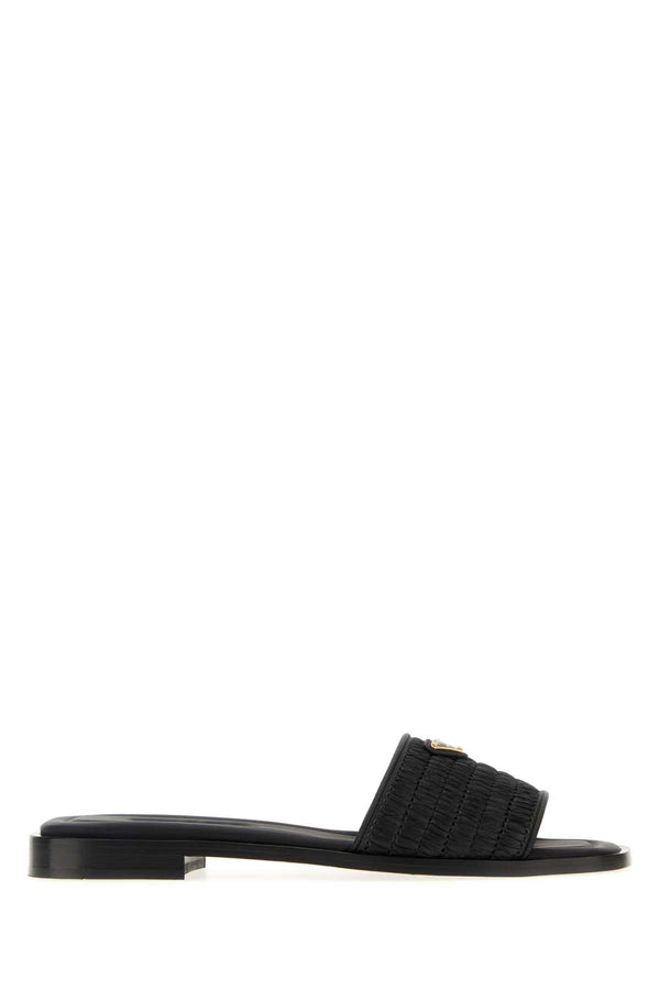 Prada Raffia and leather slide in black