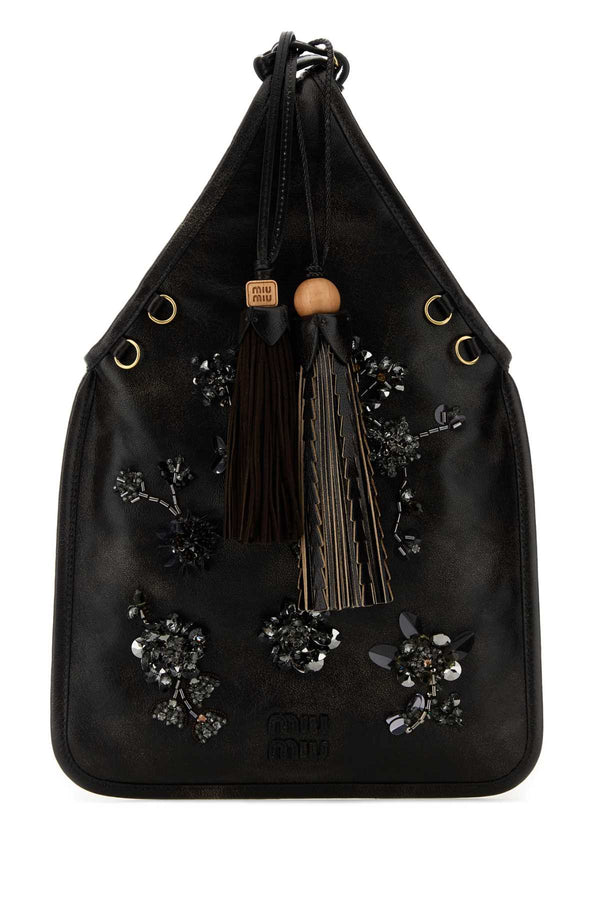 Miu Miu Exterior: 100% Nappa leather shoulder bag in black
