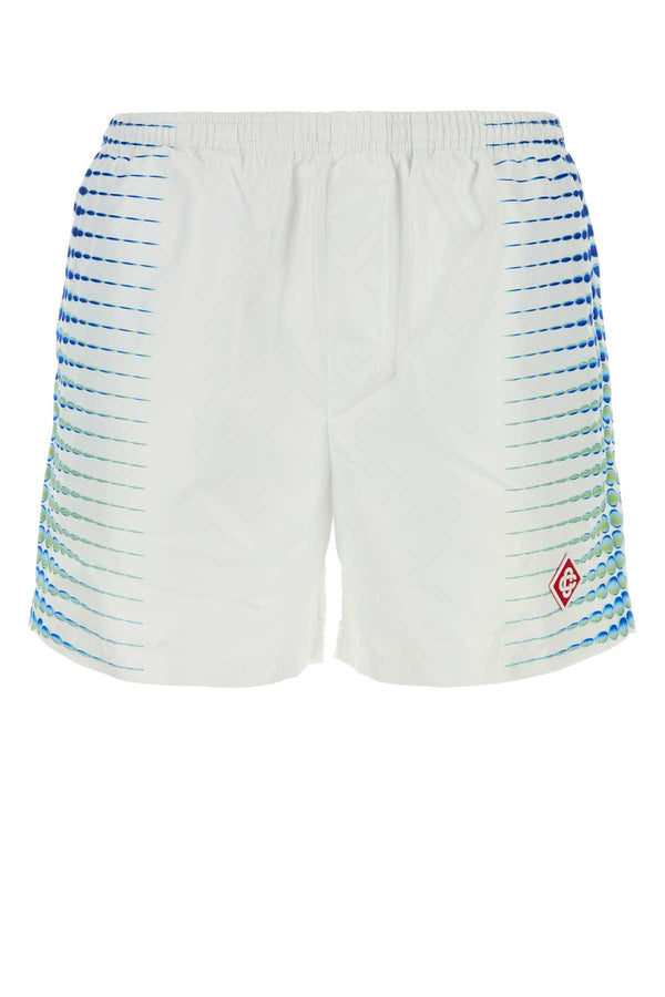 White Polyester Swimming Shorts Dots Costumi Da Bagno