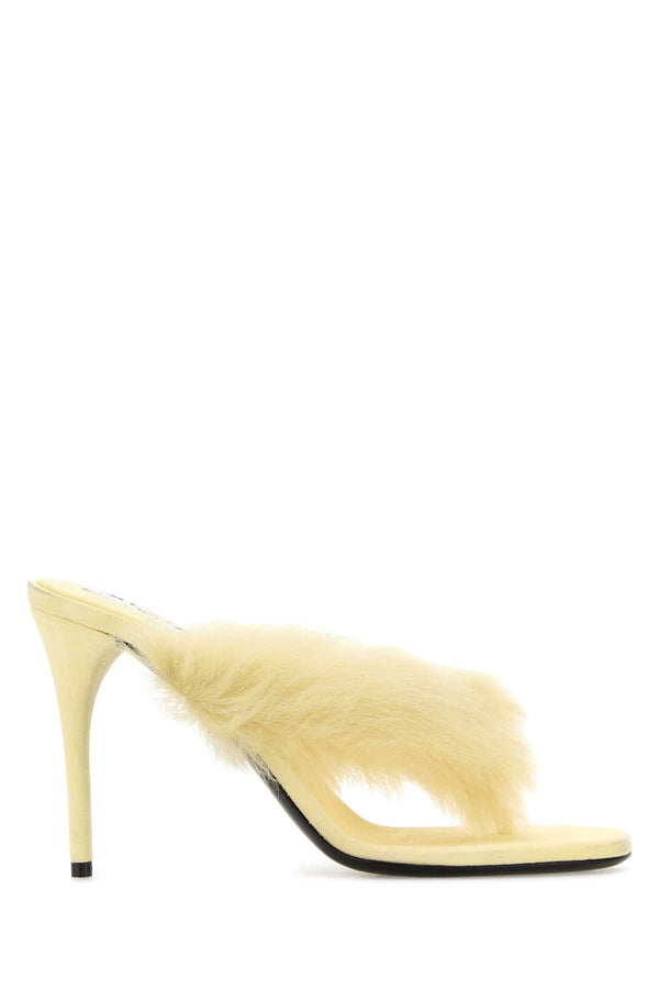 Pastel Yellow Leather Thong Mules Jaune Pale Sandali