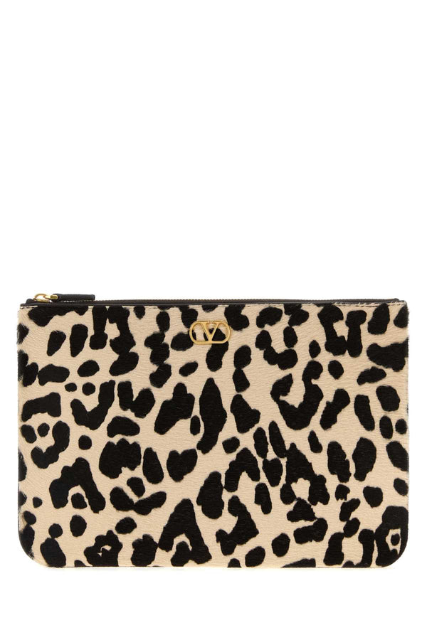 Valentino Garavani Flat Calf leather (Bos Taurus) clutch in beige
