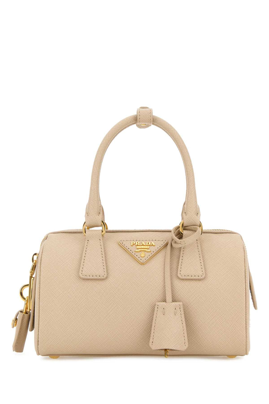 Prada Exterior: 100% Leather; Lining: 100% Fabric; Finishing: Golden metal top handle bag in beige