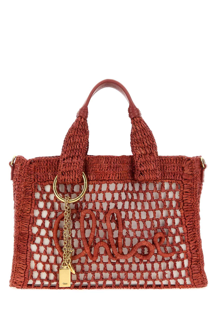 Chloé Summer Exterior: 100% Raffia; Finishing: Golden metal tote bag in red