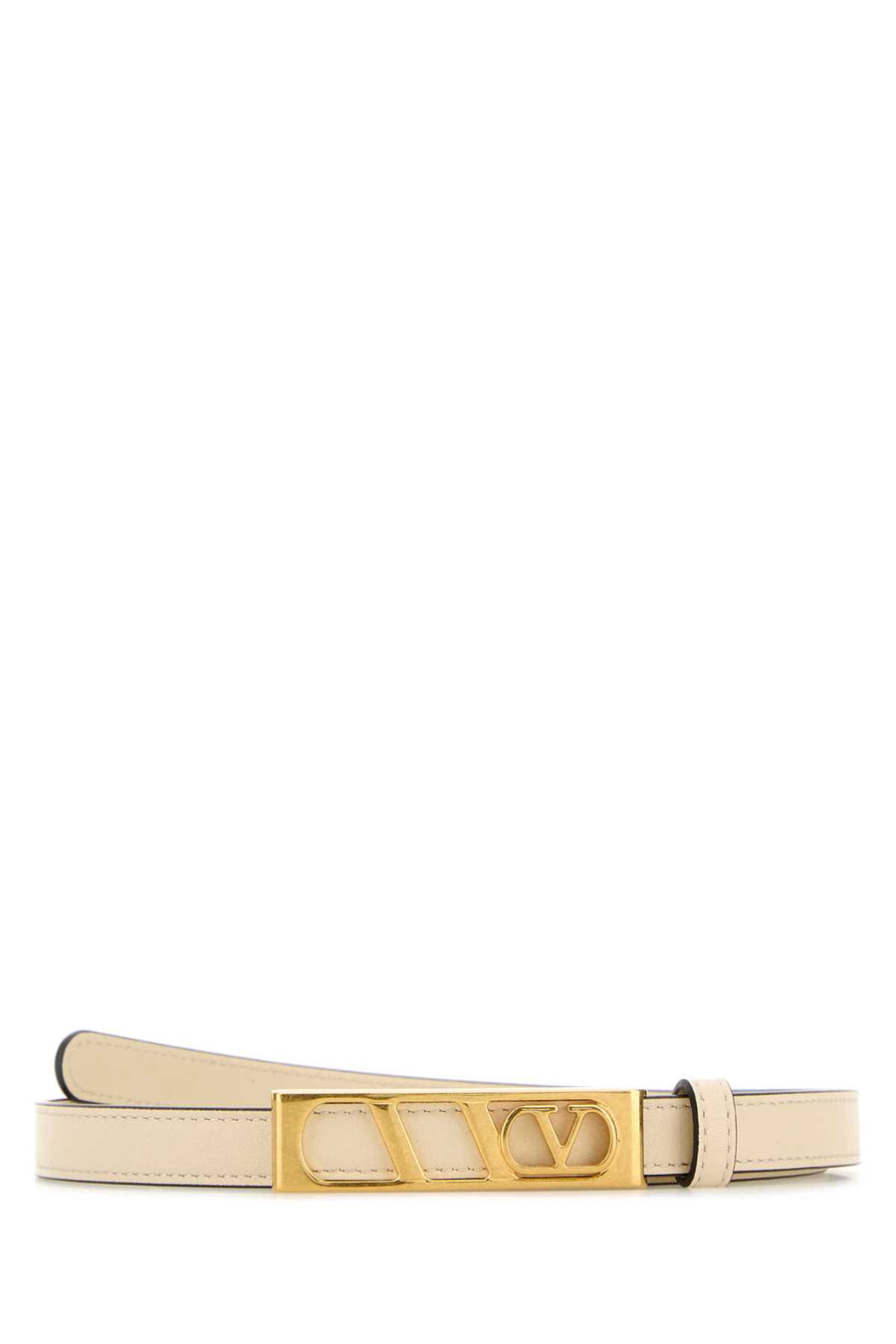 Valentino Garavani Vlogo Exterior: 100% Calf; Finishing: Antiqued golden brass belt in beige