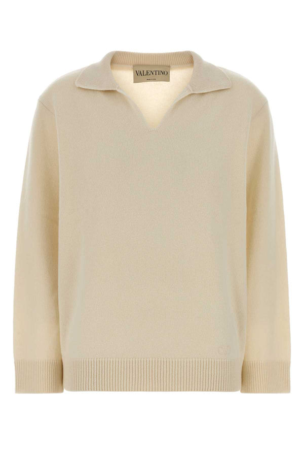 Valentino Garavani Solid 100% Cashmere polo shirt in beige
