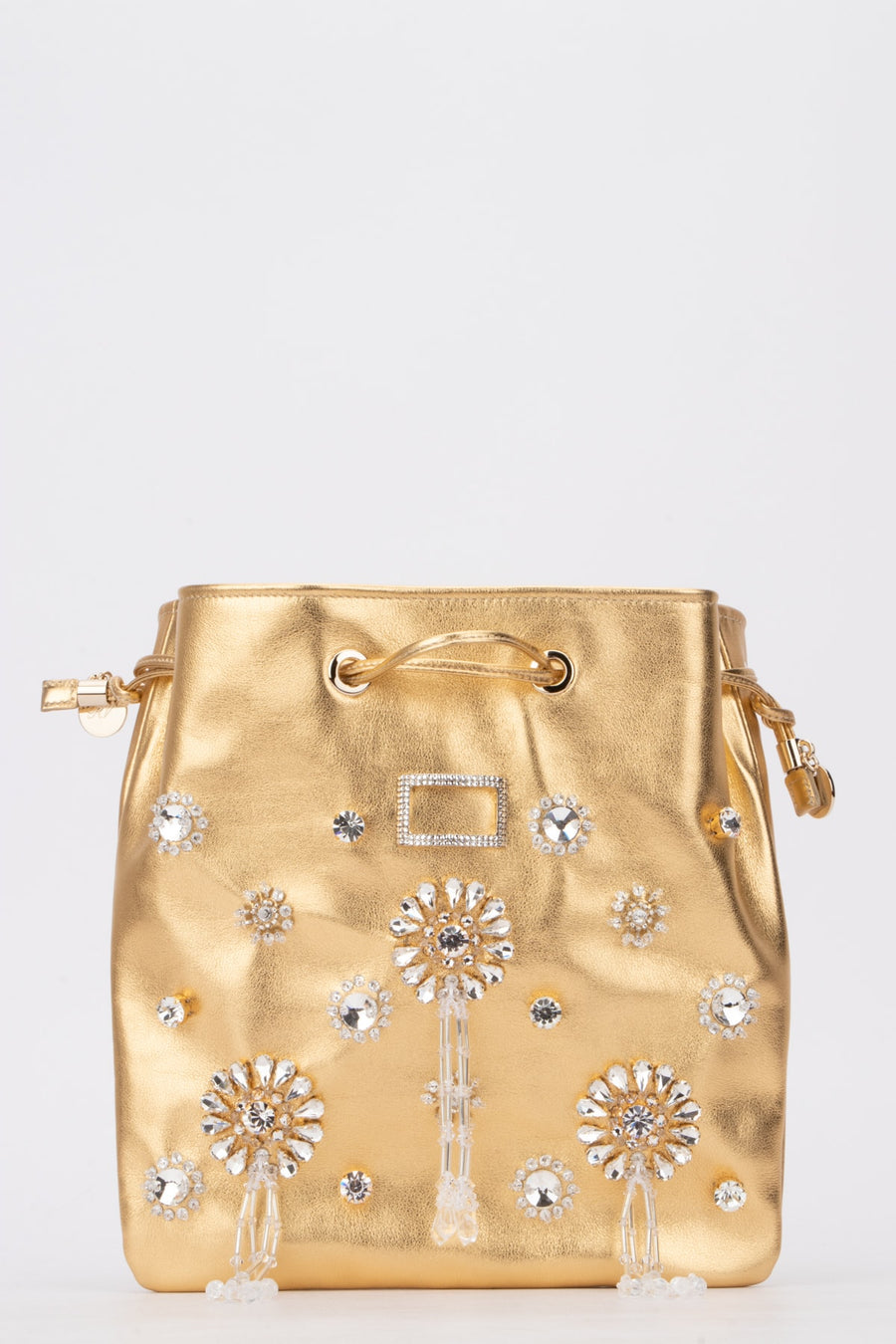 Roger Vivier Laminated metallic fabric bucket bag in gold