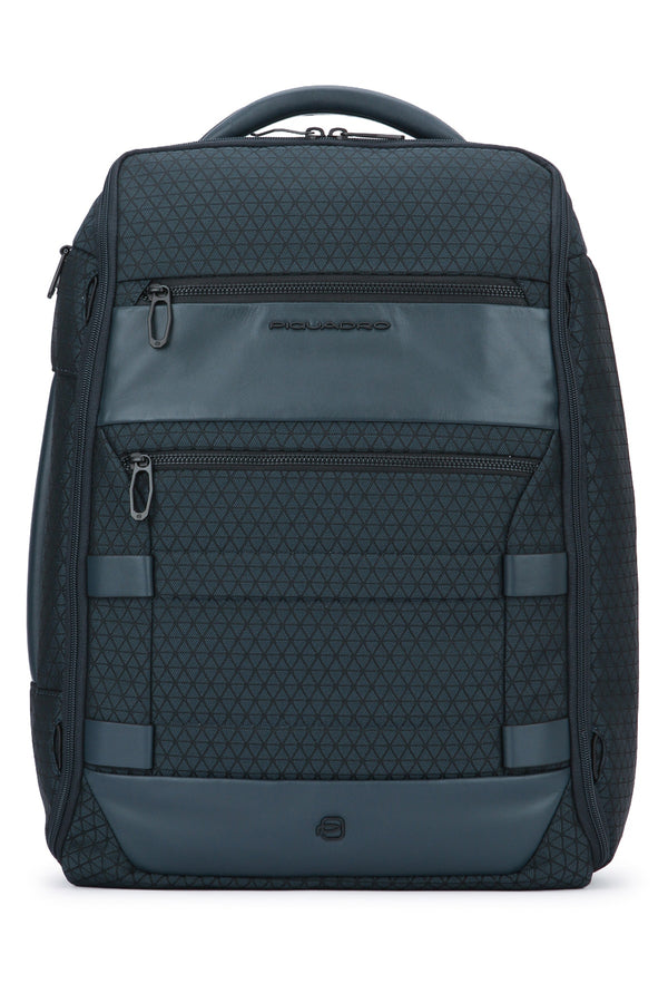 Piquadro Quilted nylon with leather trim backpack in navy