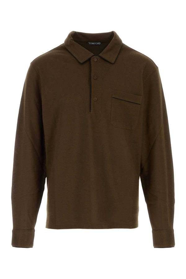 Tom Ford Silk 56% Silk polo shirt in brown