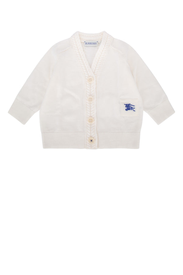 Burberry Jr Graham 100% Merino Wool cardigan in white