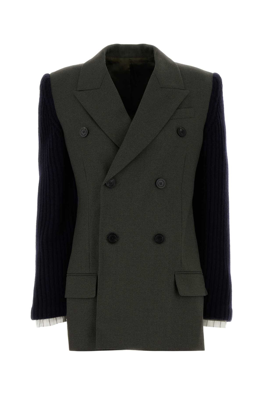 Jean Paul Gaultier Breasted Exterior: 88% Wool 12% Nylon; Lining: 100% Viscose blazer in khaki