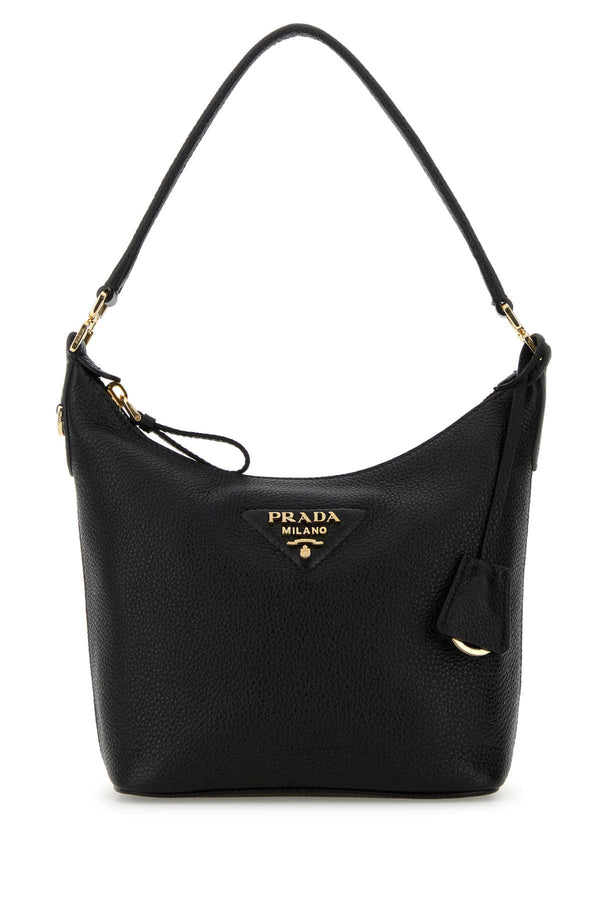 Prada Exterior: 100% Deer; Lining: 100% Fabric; Finishing: Golden metal shoulder bag in black
