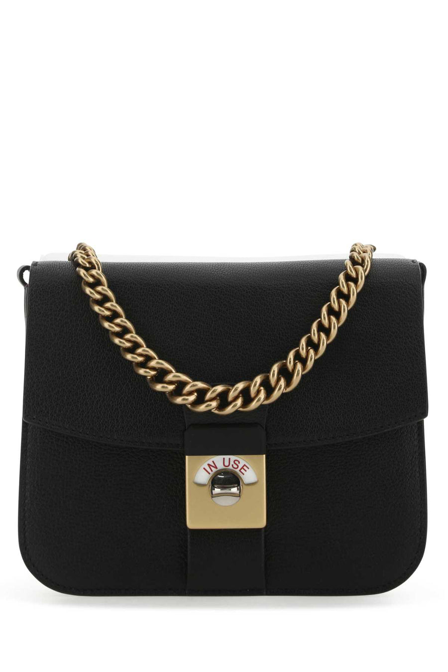 Maison Margiela Exterior: 100% Ovine leather; Lining: 100% Polyester; Finishing: Antiqued golden brass shoulder bag in black