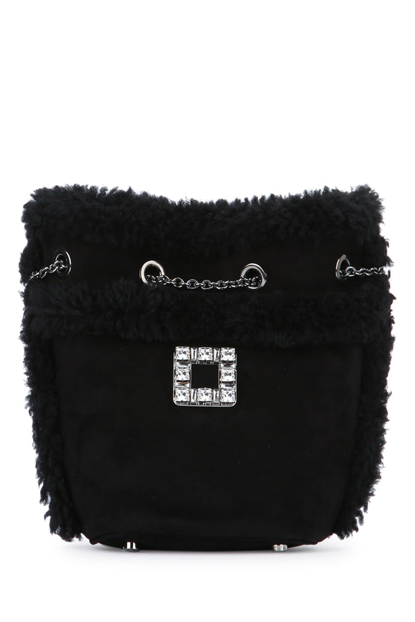 Roger Vivier Quilted fabric with crystal embellishments and silver-tone hardware backpack in black