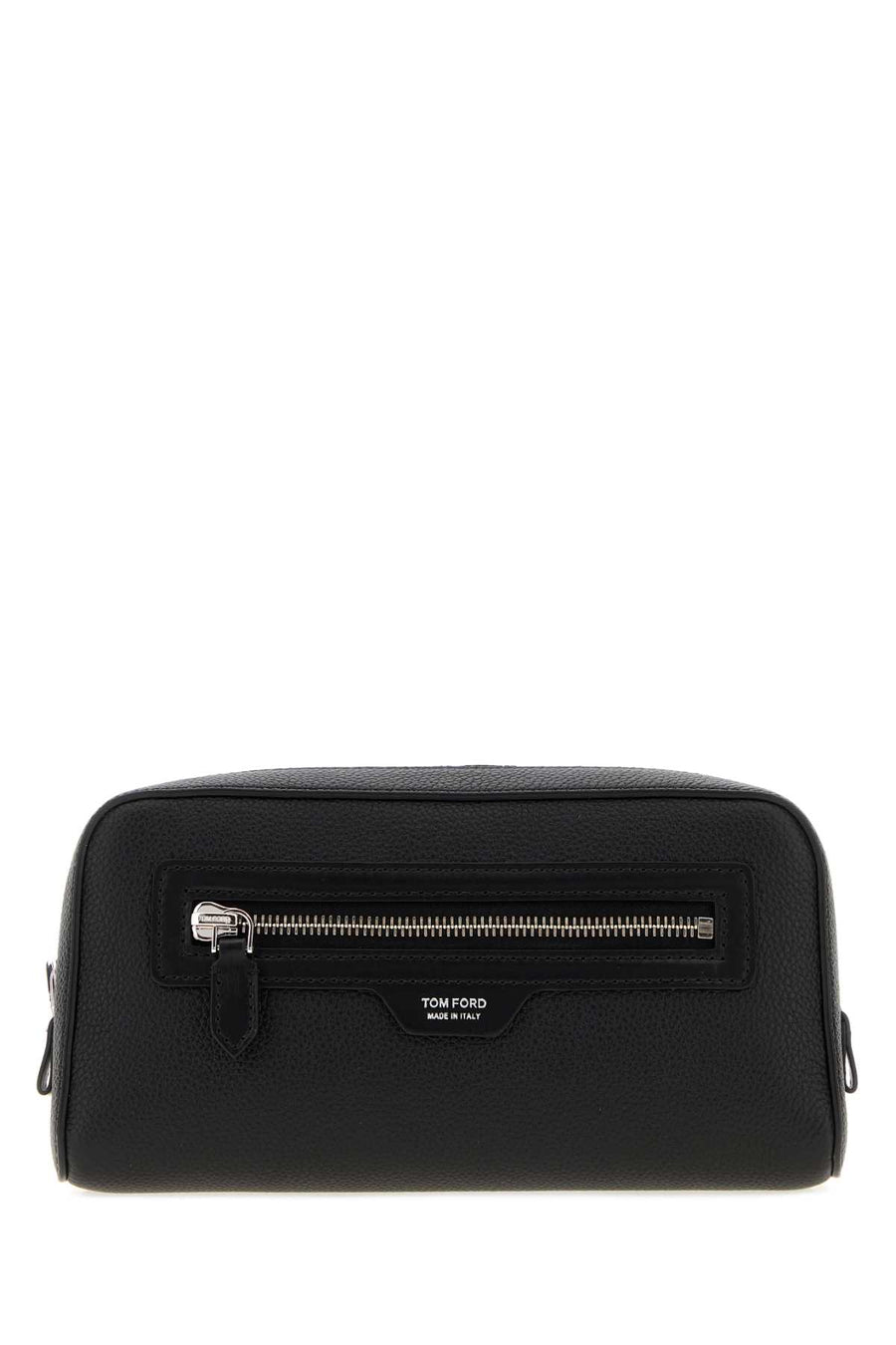 Tom Ford Grain Exterior: 100% Leather; Lining: 100% Fabric; Finishing: Silver metal travel wallet in black