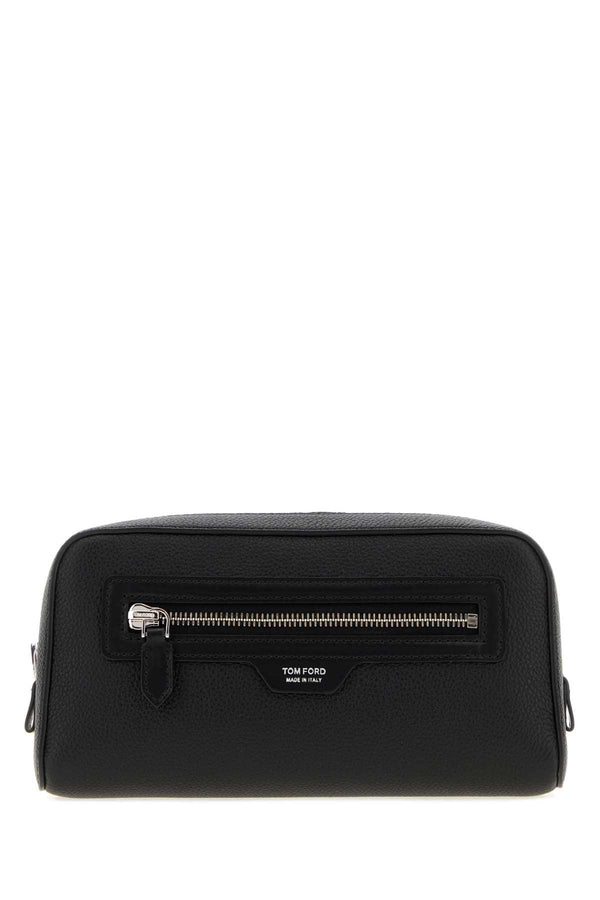 Tom Ford Grain Exterior: 100% Leather; Lining: 100% Fabric; Finishing: Silver metal travel wallet in black