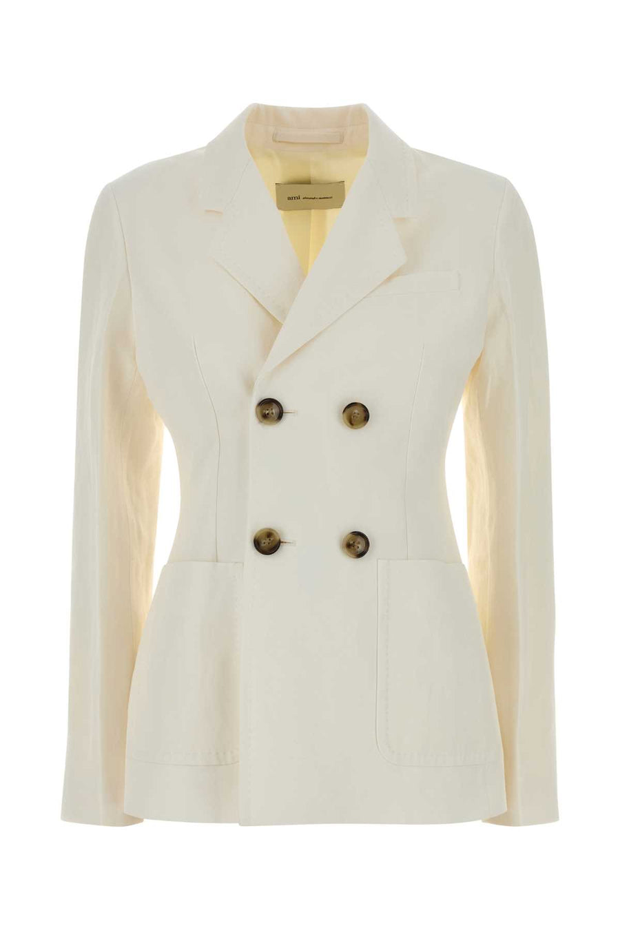 AMI Paris Breasted Exterior: 54% Viscose 46% Linen; Lining: 50% Cotton 50% Polyester blazer in white