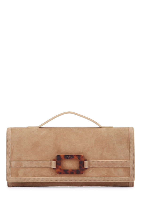 Roger Vivier Vivier Suede clutch in beige