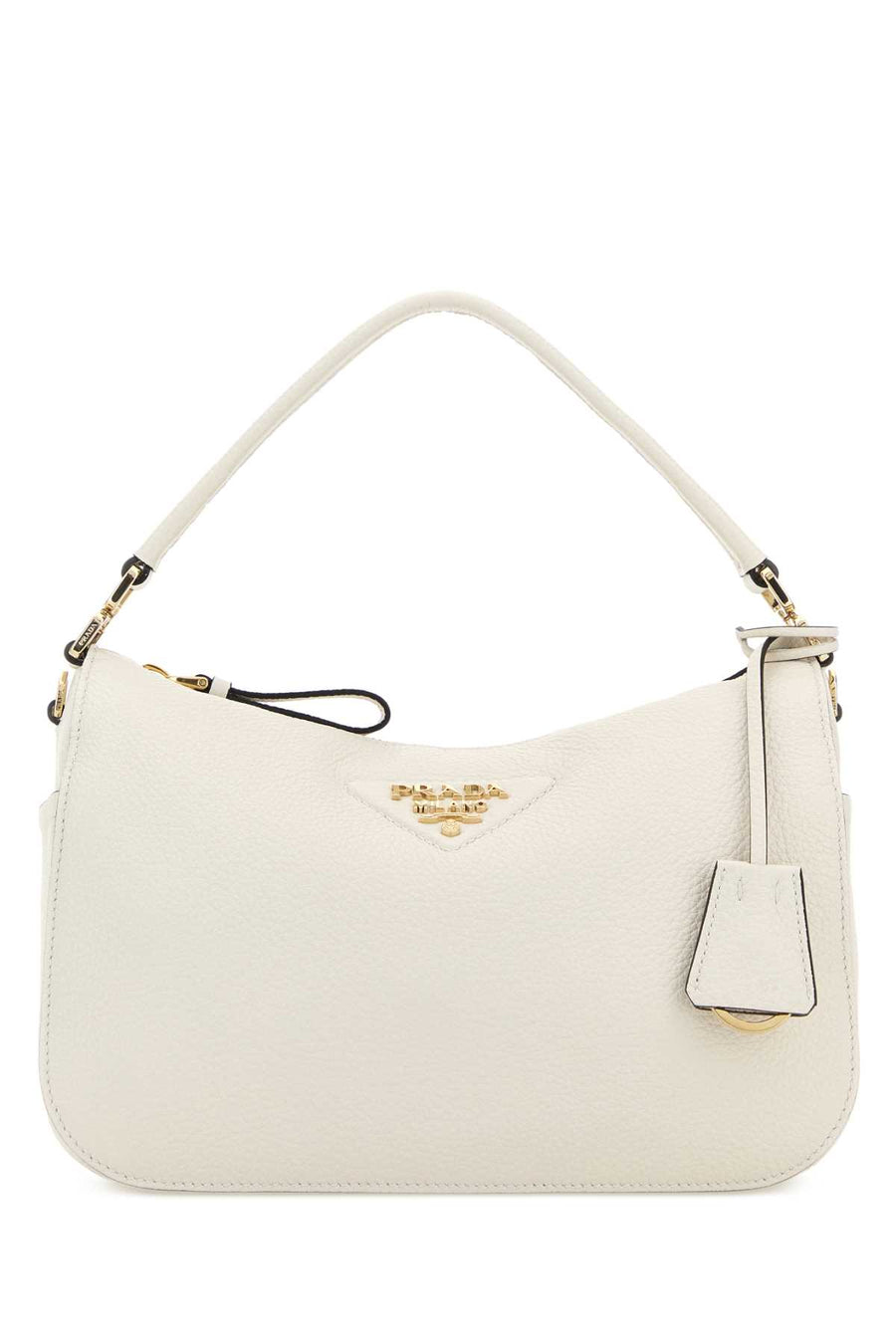 Prada Exterior: 100% Calf Lining: 100% Fabric Finishing: Golden metal shoulder bag in white