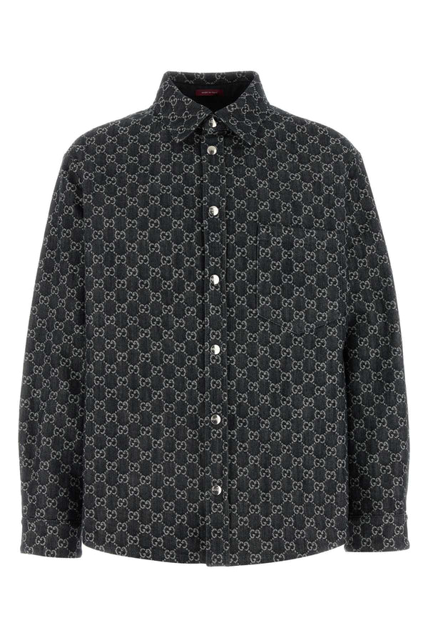 Gucci Denim Exterior: 100% Cotton; Interior: 55% Polyester 45% Wool shirt in navy
