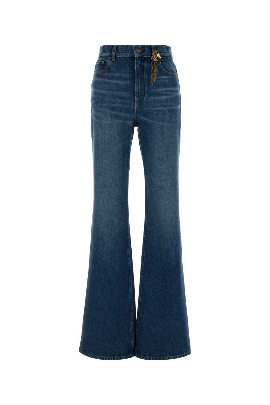 Chloé 100% cotton denim with 100% leather patch (genuine calf) jeans in blue