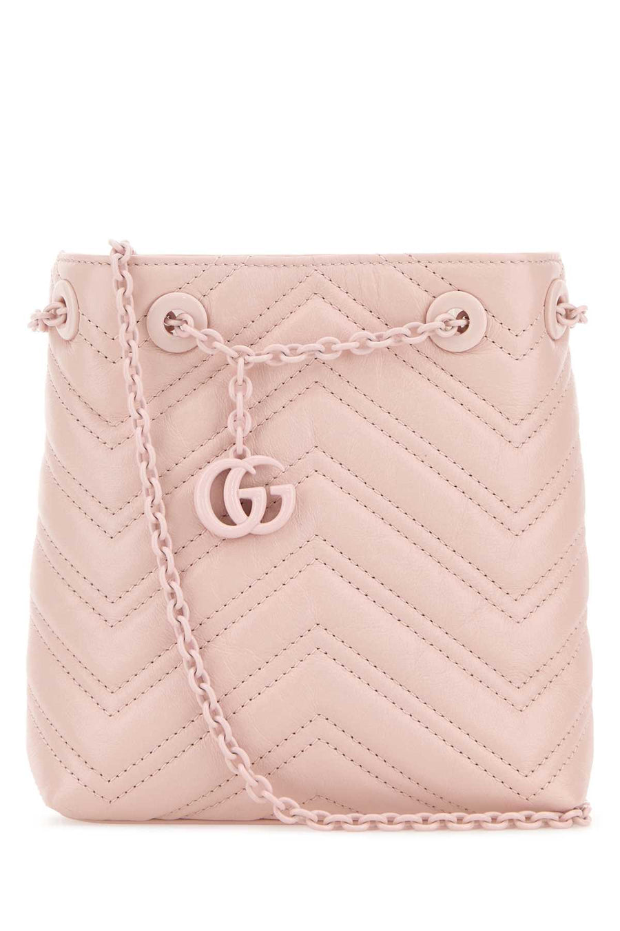 Gucci Exterior: 100% Nappa leather; Lining: 100% Fabric; Finishing: Enameled metal bucket bag in pink