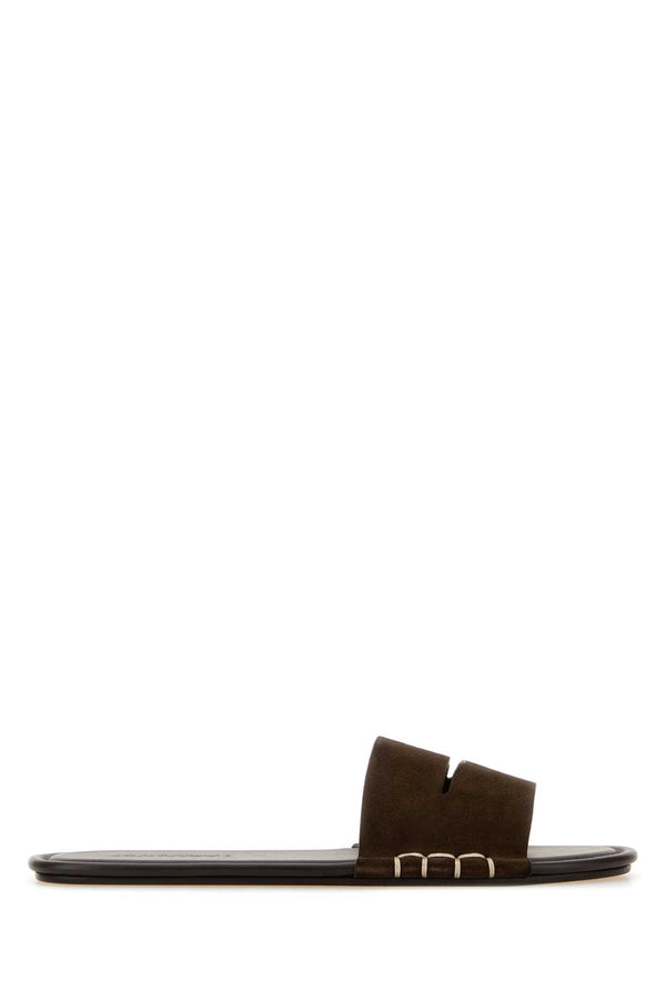 JW Anderson Slide Outer: 100% split cow suede leather; Lining: 100% cow full grain leather; Outsole: 100% split grain calf leather slide in brown
