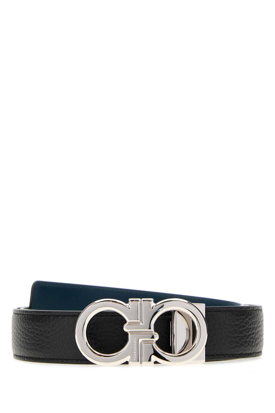 Black Leather Reversible Belt Nerotitanicblue Cinture
