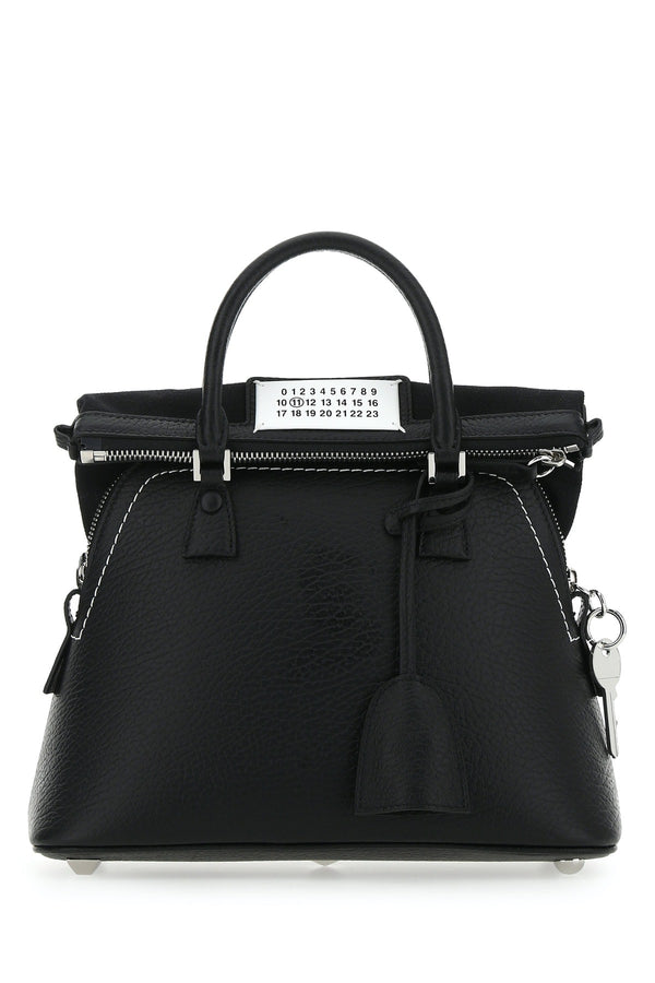 Maison Margiela Body: 100% bovine leather; Contrast: 79% cotton top handle bag in black