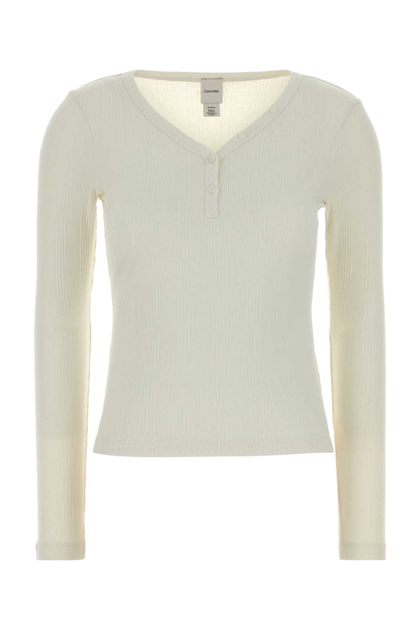 Calvin Klein Varigated 95% Cotton henley in white