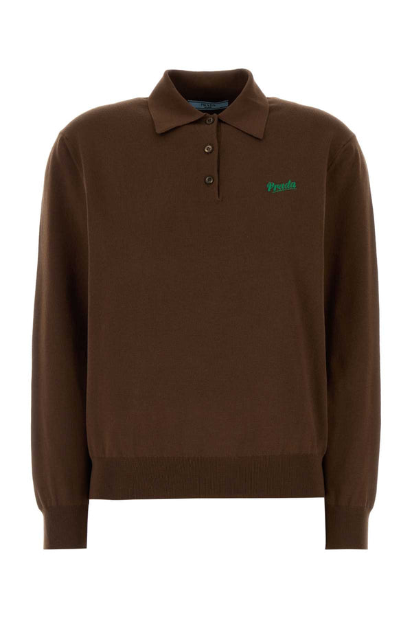 Prada 90% Recycled silk polo shirt in brown