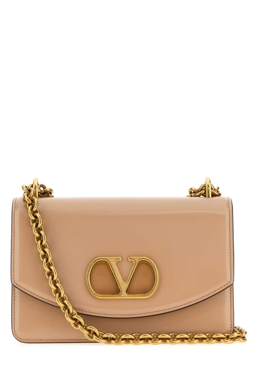 Valentino Garavani Exterior: 100% Calf. Lining: 100% Leather. Finishing: Antiqued golden metal shoulder bag in beige